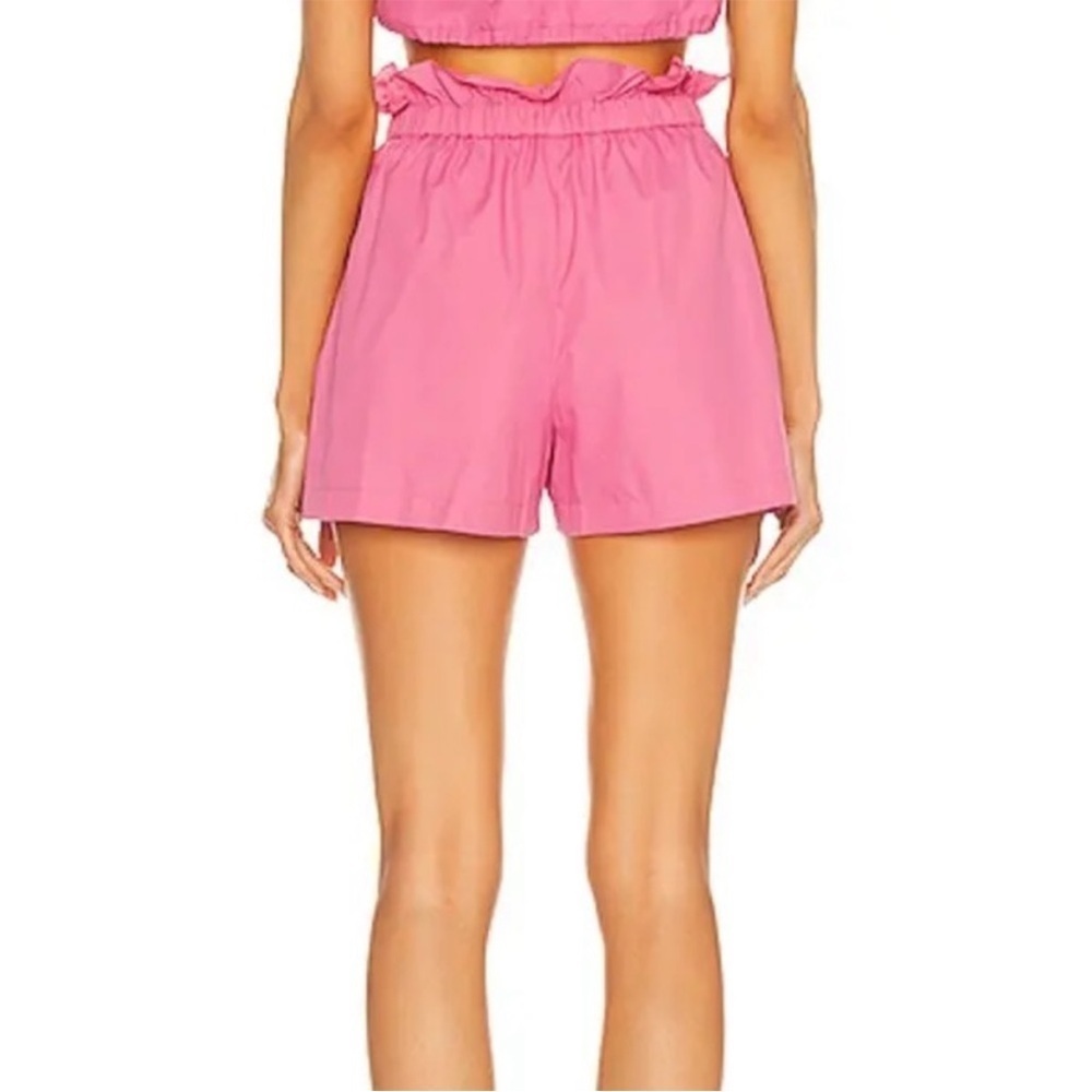 Staud Pink Caterina High-Waisted Paper-bag Shorts in Wild Orchard - Picture 2 of 6